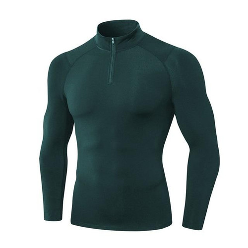 Autumn And Winter Plus Velvet Half Zipper Long-sleeved Slim Fit Sportswear For Men (Color:Dark Green Size:L)