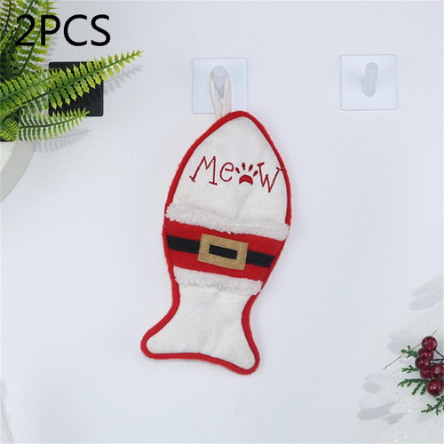 2 PCS CX20223 Multi-function Fish Shape Christmas Sock Gift Bag Knife Fork Sleeve Christmas Tree Pendant Decoration(White)