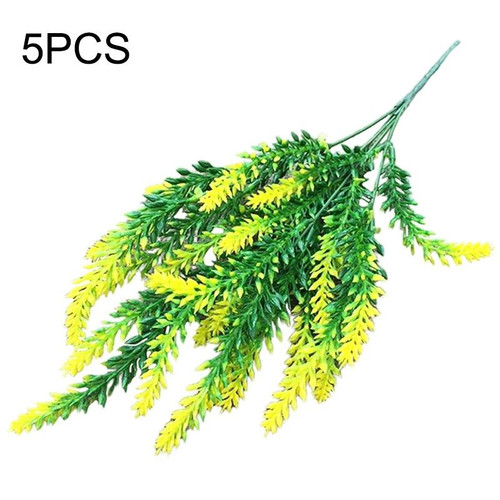 5 PCS Romantic Lavender Flower Silk Artificial Flowers Fake Flowers Grain Decorative Simulation Plants(Yellow)