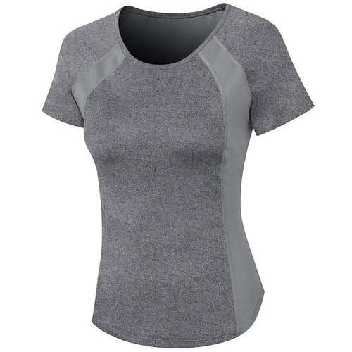 Tight Round Neck Sports Short Sleeve T-shirt For Ladies (Color:Flower Gray Size:M) Tight Round Neck Sports Short Sleeve T-shirt For Ladies (Color:Flower Gray Size:M)