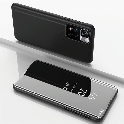 For Xiaomi Redmi Note 11 Plated Mirror Horizontal Flip Leather Case with Holder(Black)