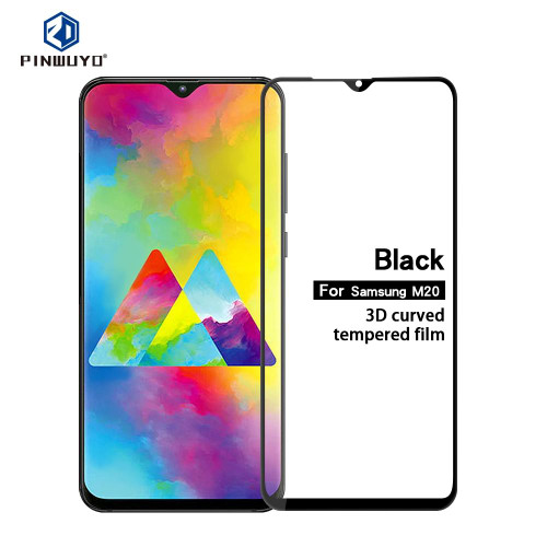 PINWUYO 9H 3D Curved Tempered Glass Film for Galaxy M20 black