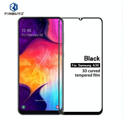 PINWUYO 9H 3D Curved Tempered Glass Film for Galaxy A30 black