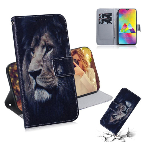 Lion Pattern Coloured Drawing Horizontal Flip Leather Case for Galaxy M20, with Holder & Card Slots & Wallet