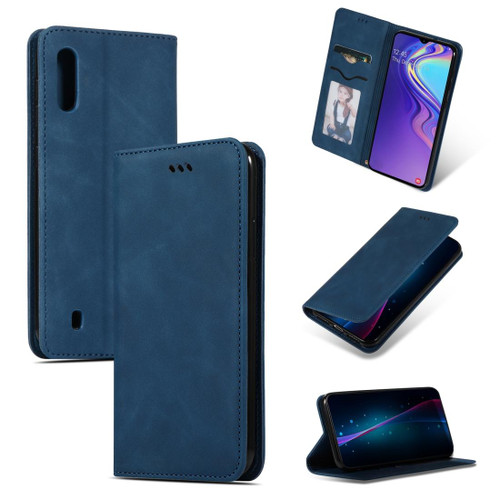 Retro Skin Feel Business Magnetic Horizontal Flip Leather Case for Galaxy M10(Navy Blue)