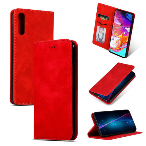 Retro Skin Feel Business Magnetic Horizontal Flip Leather Case for Samsung Galaxy A70(Red)
