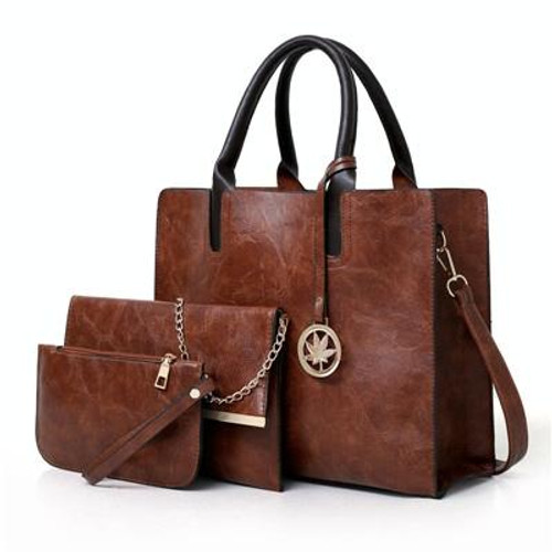 3 in 1 Leather Women Large Tote Bags Shoulder Bag Messenger Bag Purse(Brown)