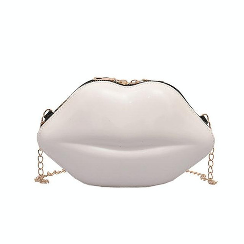 Sexy Lips Style Fashion PU Ladies Clutch Bag Chain Purse Shoulder Bag Handbag Women Crossbody Mini Messenger Bag(White)