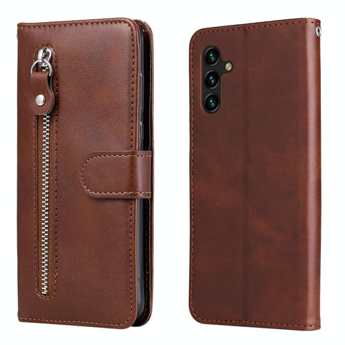 For Samsung Galaxy A13 5G Calf Texture Zipper Horizontal Flip Leather Phone Case(Brown)