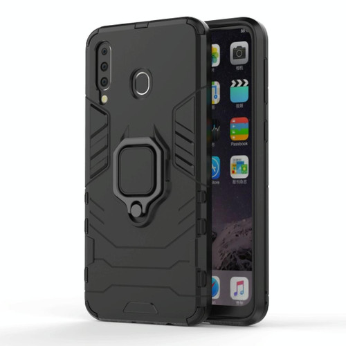 PC + TPU Shockproof Protective Case with Magnetic Ring Holder for Galaxy M30(Black)