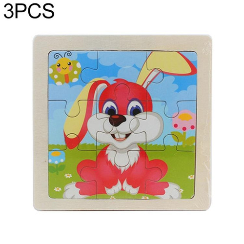 3 PCS Kids Wooden Cartoon Puzzle Jigsaw Toy Early Educational Toys(Rabbit)