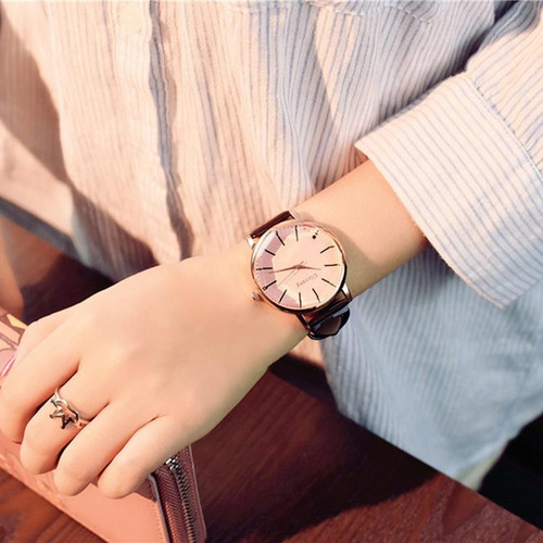 Ulzzang Simple Waterproof Large Dial Watch for Women(Brown Pink)