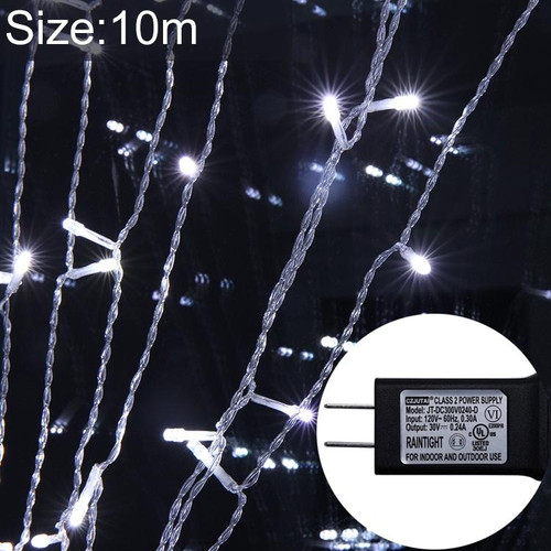 UL588 10m IP43 Waterproof LED Curtain Light, 100 LEDs Fairy String Decorative Light with End Joint & 8 Model Functions, US Plug (White Light)