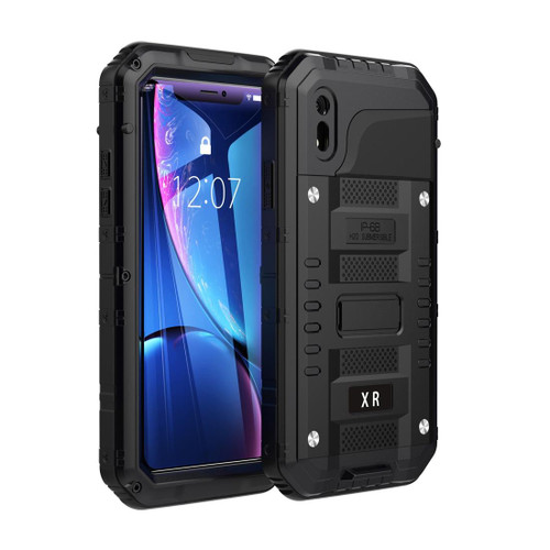 For iPhone XR Waterproof Dustproof Shockproof Zinc Alloy + Silicone Case (Black)