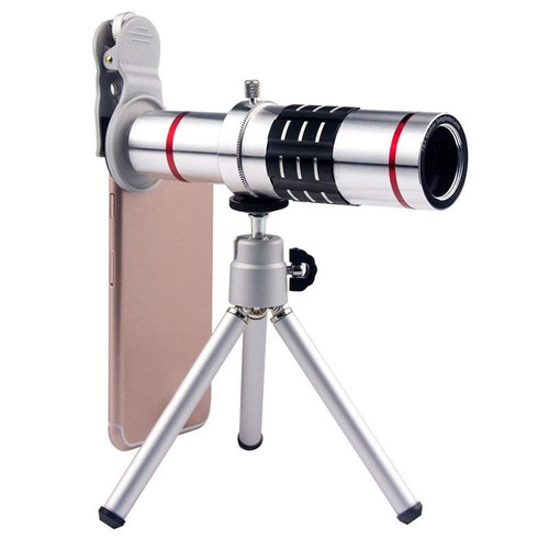 Universal 18X Zoom Telescope Telephoto Camera Lens with Tripod Mount & Mobile Phone Clip, For iPhone, Galaxy, Huawei, Xiaomi, LG, HTC and Other Smart Phones (Silver)