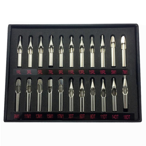 22 PCS Stainless Steel Tattoo Nozzle Tips Set Round Diamond Magnum Mixed Tattoo Tips For Tattoo Supply