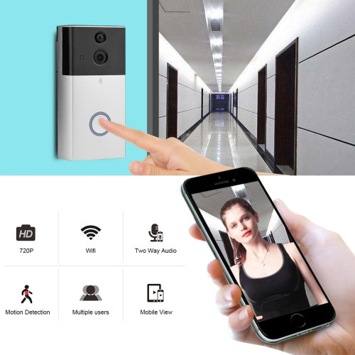 VESAFE HD 720P Security Camera Smart WiFi Video Doorbell Intercom, Support TF Card & Infrared Night Vision & Motion Detection App for IOS and Android(With Ding Dong/Chime)(Silver)