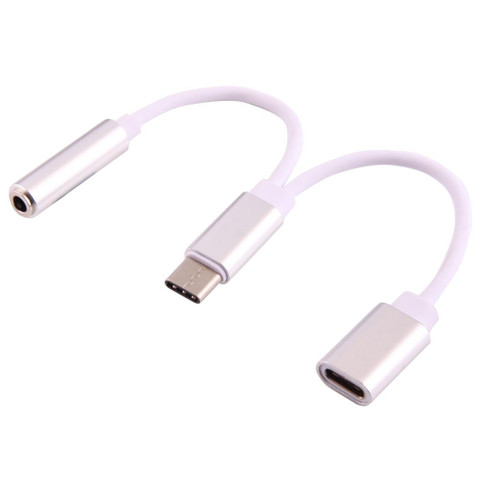 USB-C / Type-C Male to 3.5mm Female & Type-C Female Audio Adapter(Silver)