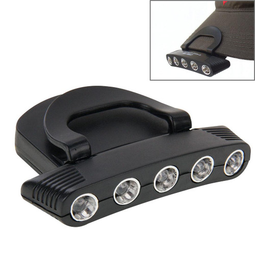 Head Light HeadLamp Cap Torch Bulb, 5 LED White Light Two Mode Adjustable(Black)