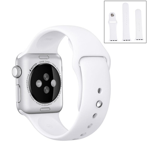 For Apple Watch Series 9&8&7 41mm / SE 3&SE 2&6&SE&5&4 40mm / 3&2&1 38mm High-performance Ordinary & Longer Rubber Sport Watch Band with Pin-and-tuck Closure(White)