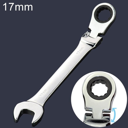 17mm Dual-use Opening Plum Ratcheting Angled Wrench , Length: 22.5cm(Silver)