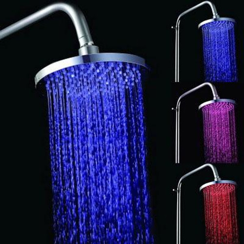 Round Temperature Sensor 3-Color (Blue / Pink / Red) LED Shower Head(Silver)