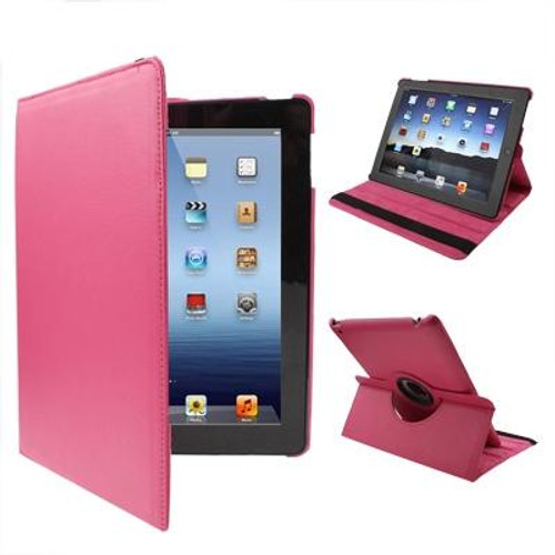 360 Degree Rotatable PU Leather Case with Holder for New iPad (iPad 3) / iPad 2 / iPad 4, Red Plum