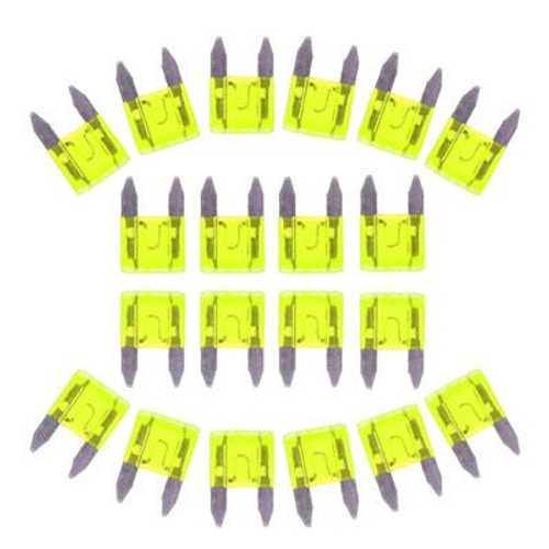 100 PCS Auto Mini Blade Fuse, DC 12V 20A(Yellow)
