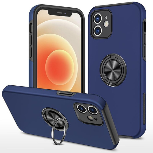 For iPhone 12 mini Magnetic Ring Kickstand Shockproof Phone Case (Blue)