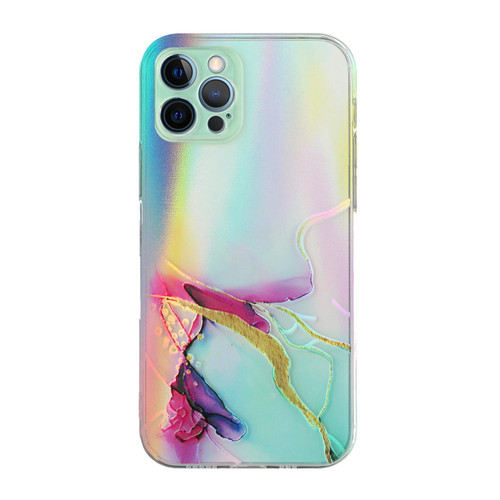 For iPhone 12 Pro Laser Marble Pattern Clear TPU Shockproof Protective Case(Green)