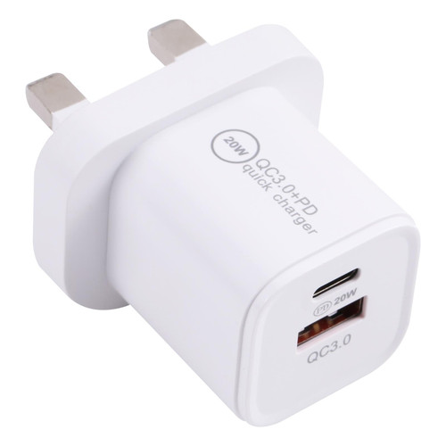 20WACB 20W QC3.0 + PD Quick Charger, Plug Specification:UK Plug(White)