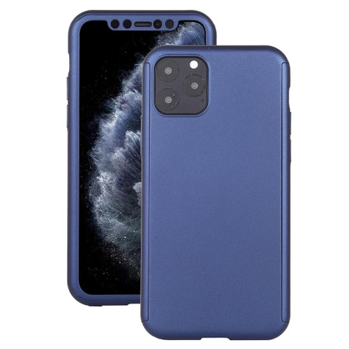 For iPhone 12 / 12 Pro Shockproof PC Full Coverage Protective Case with Tempered Glass Film(Blue)