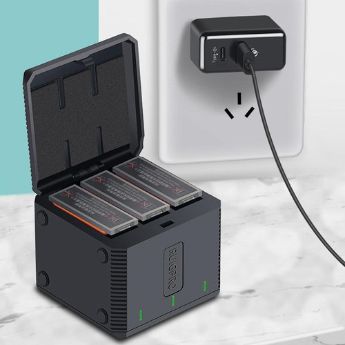 RUIGPRO USB Triple Batteries Housing Charger Box with LED Indicator Light for DJI OSMO Action