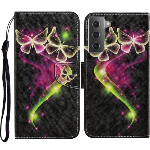 For Samsung Galaxy S21 5G Coloured Drawing Pattern Horizontal Flip PU Leather Case with Holder & Card Slots & Wallet & Lanyard(Couple Butterfly)