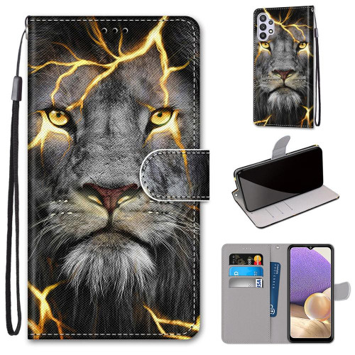For Samsung Galaxy A32 5G Coloured Drawing Cross Texture Horizontal Flip PU Leather Case with Holder & Card Slots & Wallet & Lanyard(Fission Lion)