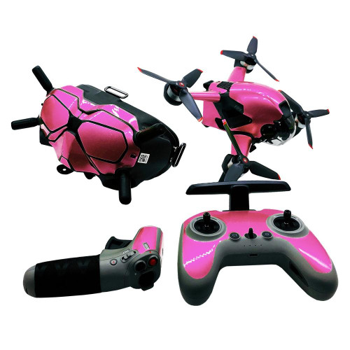 FPV-TZ-SF 4 in 1 Waterproof Anti-Scratch Decal Skin Wrap Stickers Personalized Film Kits for DJI FPV Drone & Goggles V2 & Remote Control & Rocker(Fluorescent Pink)