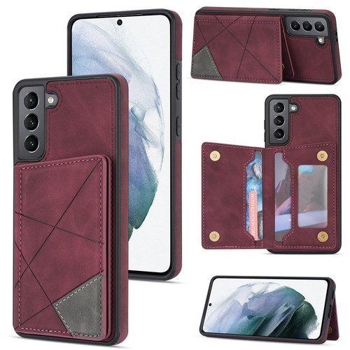 For Samsung Galaxy S21 5G Line Card Holder Phone Case(Wine Red)