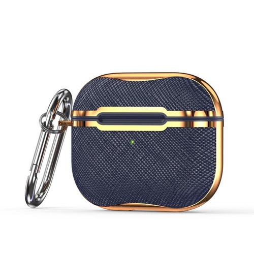 Cloth Texture Electroplating Frame Earphone Protective Case with Hook For AirPods 3(Blue + Gold)