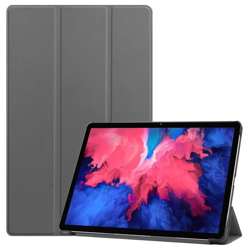 For Lenovo Tab P11 TB-J606F /Tab P11 5G Three-folding Custer Texture Smart Leather Tablet Case(Grey)
