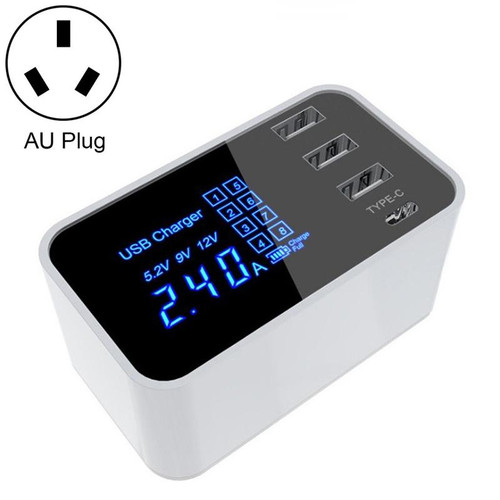 CDA30 20W 3 USB Ports + USB-C / Type-C Ports Multi-function Charger with LED Display, AU Plug