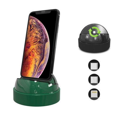 XBX-018 Multi-function 8 Pin + USB-C / Type-C + Micro USB 3 in 1 Phone Charging Holder Stand (Green)