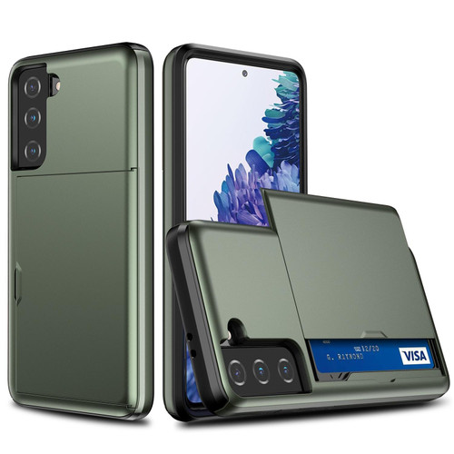 For Samsung Galaxy S21+ 5G Shockproof Armor Protective Case with Card Slot(Army Green)