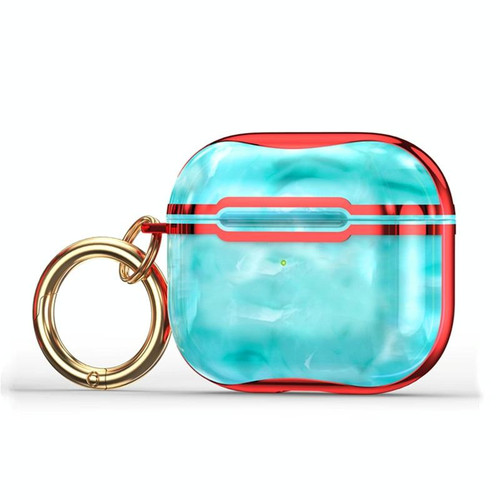 Marble Texture Electroplating Frame Earphone Protective Case with Hook For AirPods 3(Green + Red)