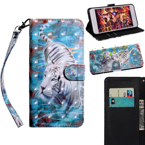 3D Painting Pattern Coloured Drawing Horizontal Flip TPU + PU Leather Case with Holder & Card Slots & Wallet For Galaxy J4+(Tiger)