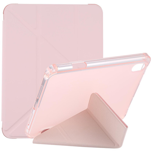 For iPad mini 6 TPU Transparent Horizontal Deformation Flip Leather Tablet Case with Holder & Pen Slot(Pink)