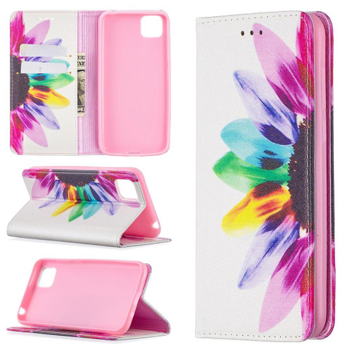 For Huawei Y5p Colored Drawing Pattern Invisible Magnetic Horizontal Flip PU Leather Case with Holder & Card Slots & Wallet(Sun Flower)
