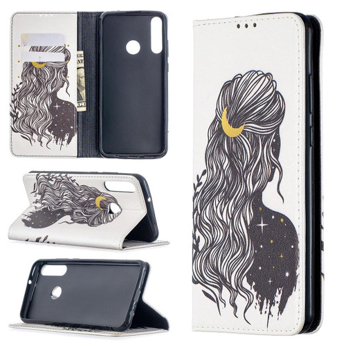 For Huawei Y6p Colored Drawing Pattern Invisible Magnetic Horizontal Flip PU Leather Case with Holder & Card Slots & Wallet(Girl)