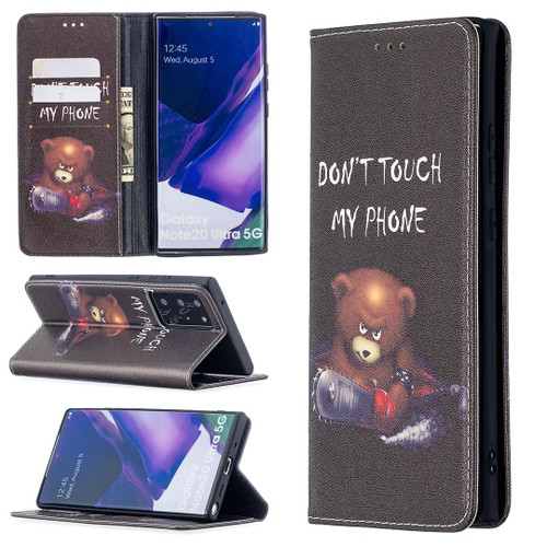 For Samsung Galaxy Note20 Ultra Colored Drawing Pattern Invisible Magnetic Horizontal Flip PU Leather Case with Holder & Card Slots & Wallet(Bear)