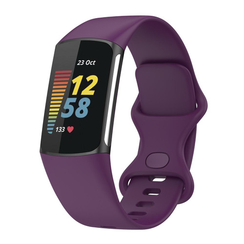 For Fitbit Charge 5 Silicone Watch Band, Size:S(Dark Purple)