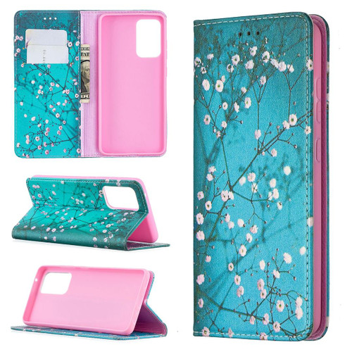 For Samsung Galaxy A52 5G/ 4G Colored Drawing Pattern Invisible Magnetic Horizontal Flip PU Leather Case with Holder & Card Slots & Wallet(Plum Blossom)